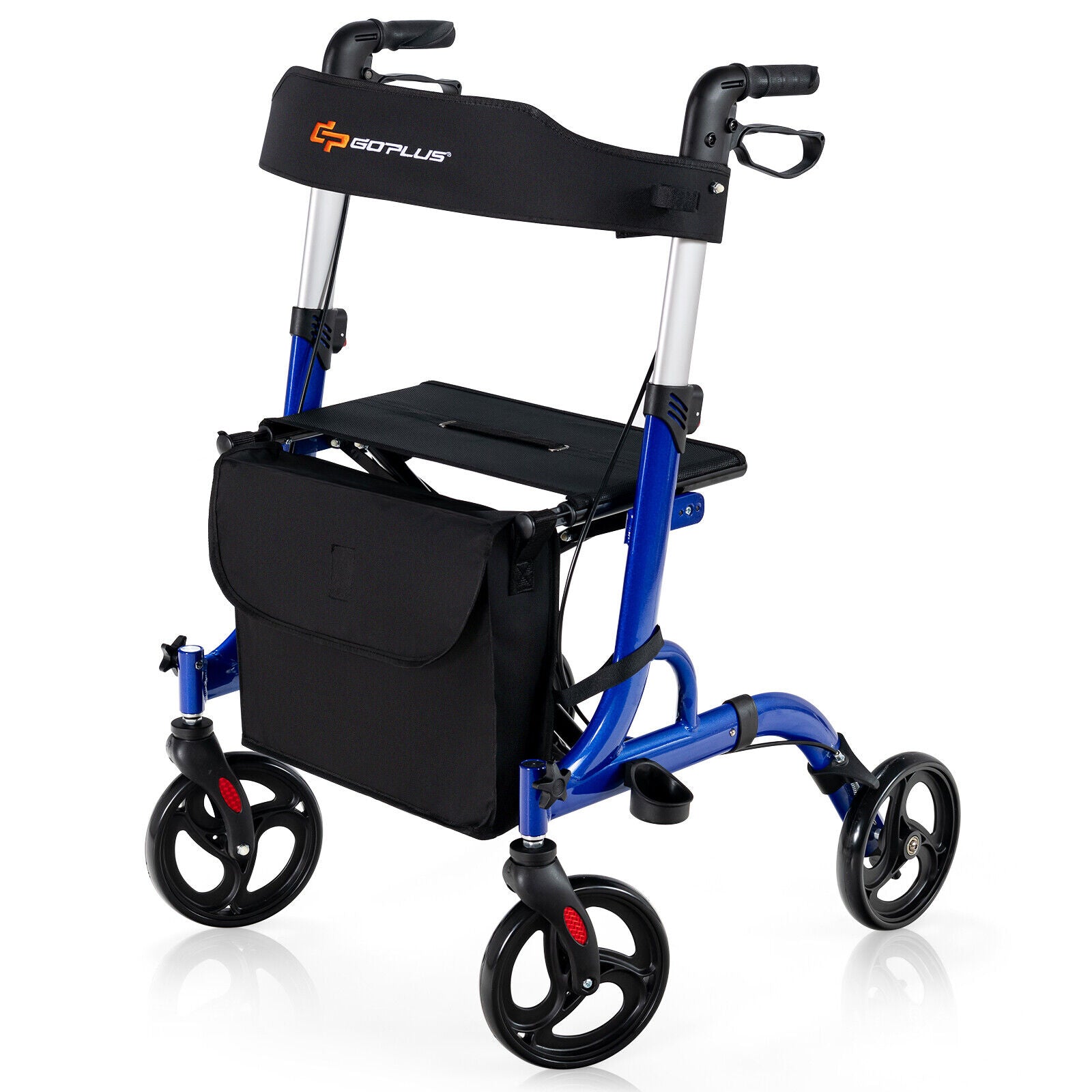 Folding Aluminum Rollator Walker with 8 inch Wheels and Seat-Blue 