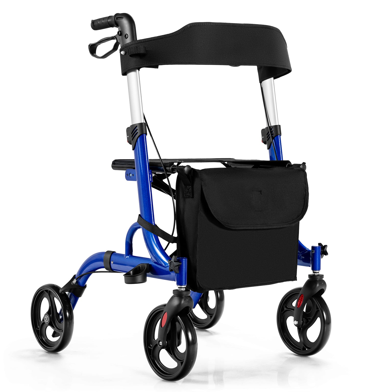 Folding Aluminum Rollator Walker with 8 inch Wheels and Seat-Blue 