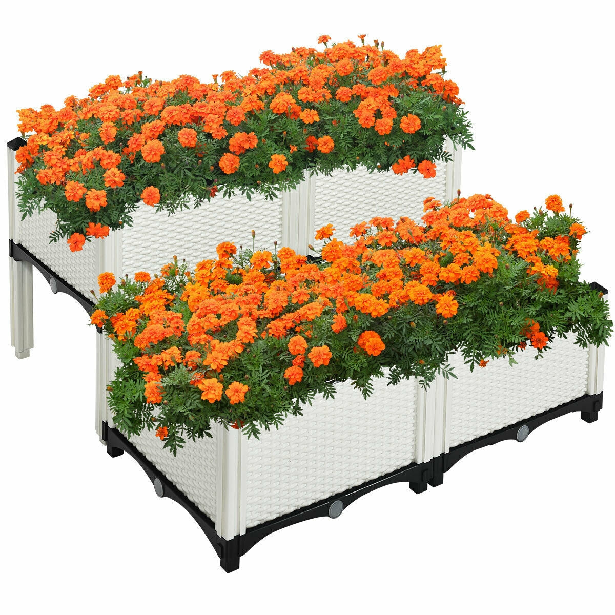 Set of 4 Elevated Flower Vegetable Herb Grow Planter Box-White