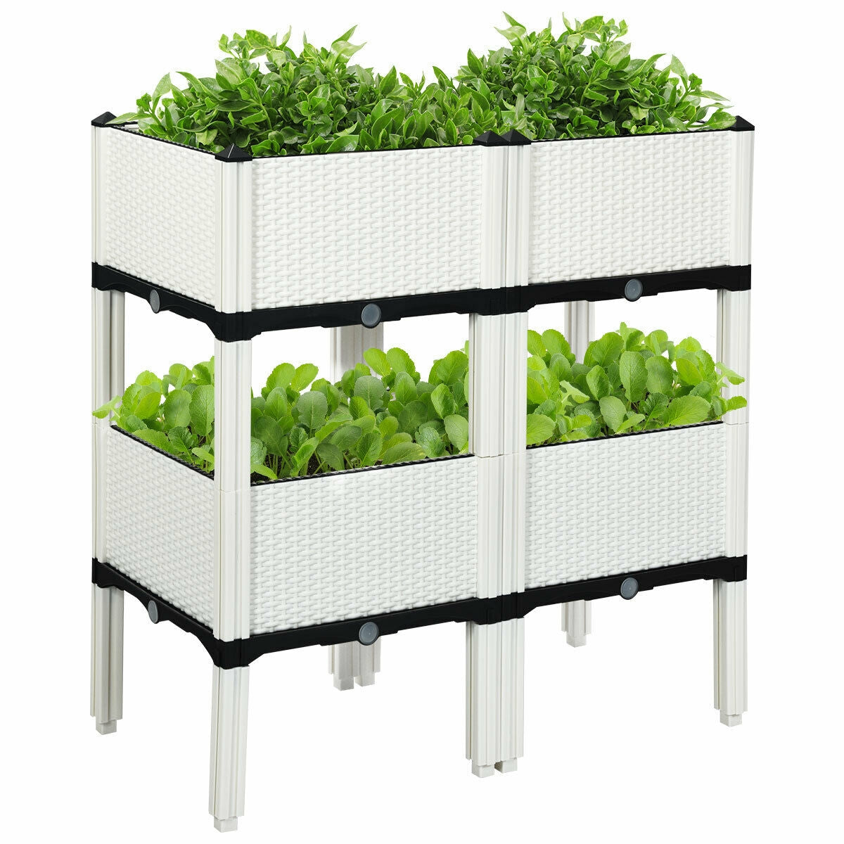 Set of 4 Elevated Flower Vegetable Herb Grow Planter Box-White