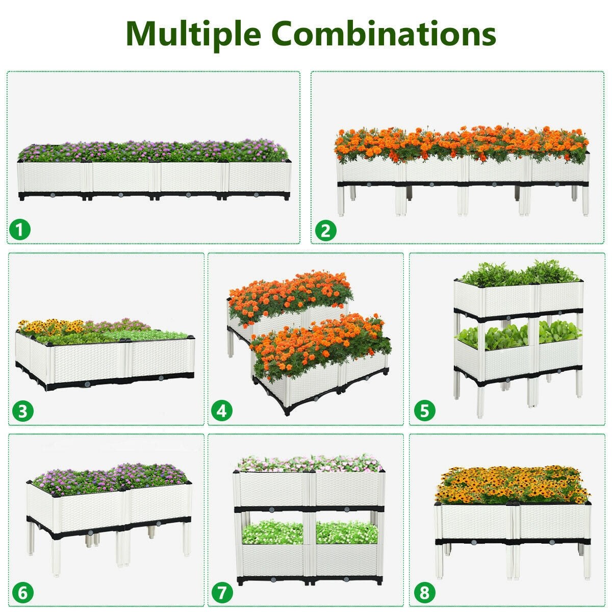 Set of 4 Elevated Flower Vegetable Herb Grow Planter Box-White