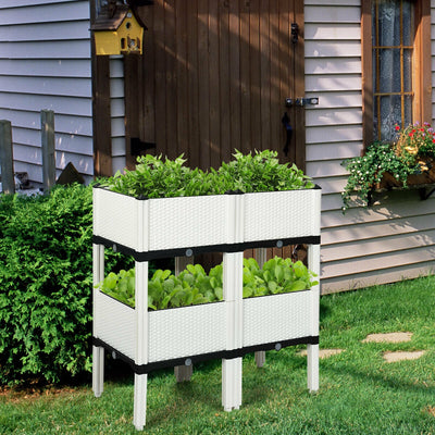 Set of 4 Elevated Flower Vegetable Herb Grow Planter Box-WhiteÂ 