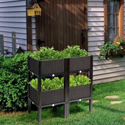 Set of 4 Elevated Flower Vegetable Herb Grow Planter Box-BrownÂ 