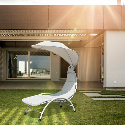 Patio Hanging Swing Hammock Chaise Lounger Chair with Canopy-BeigeÂ 