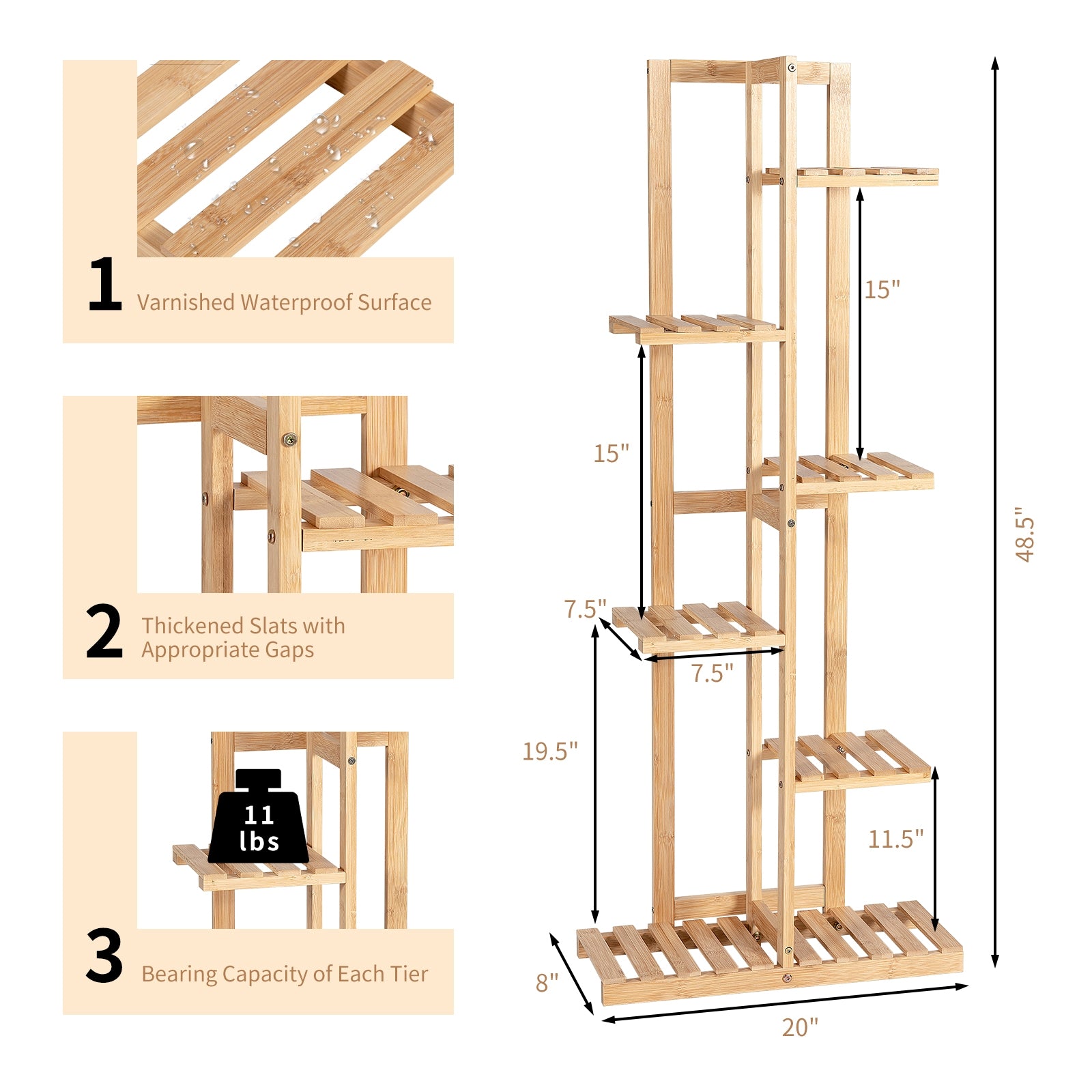 6 Tier 7 Potted Plant Stand Rack for Patio Yard