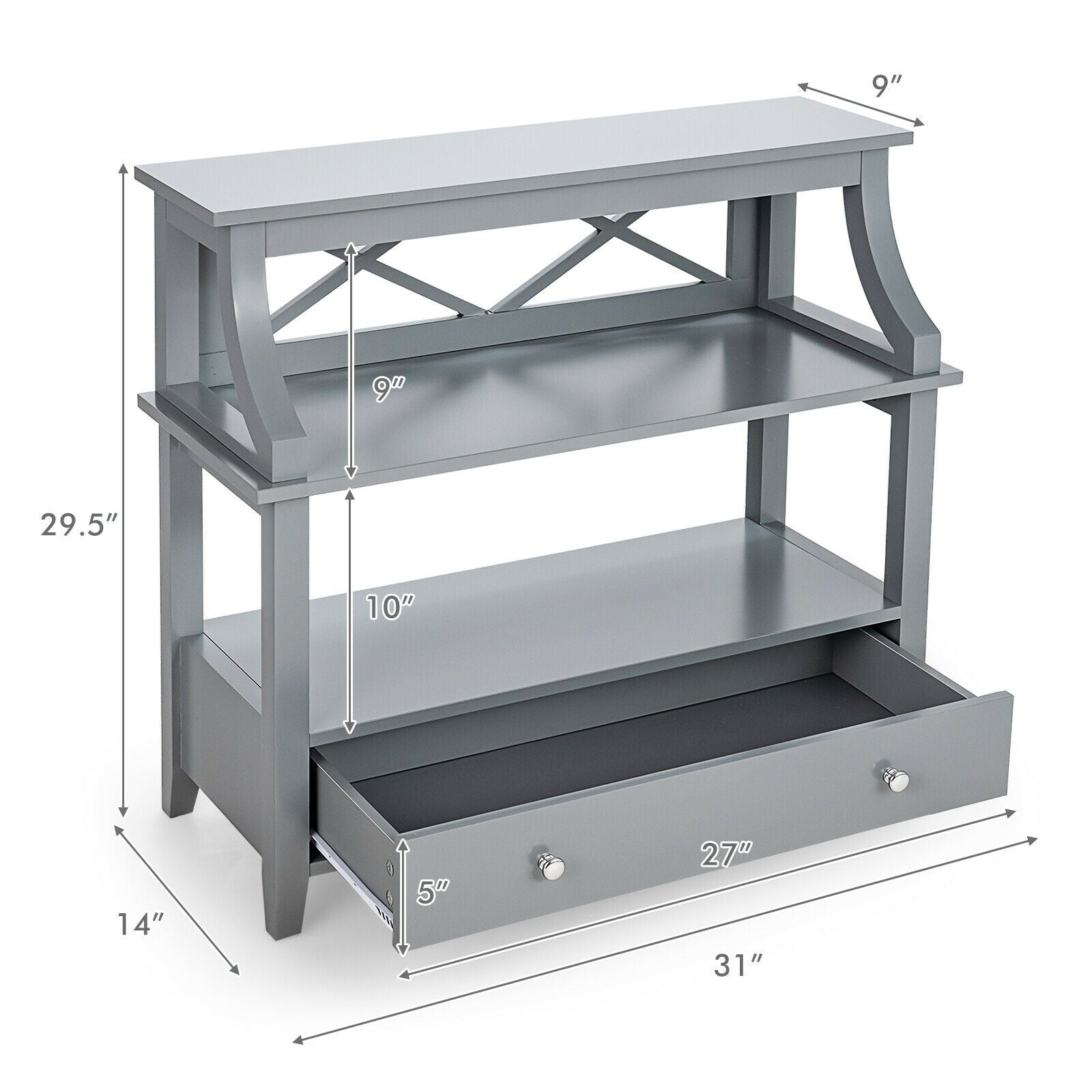 3-Tier Storage Rack End table Side Table with Slide Drawer-Gray