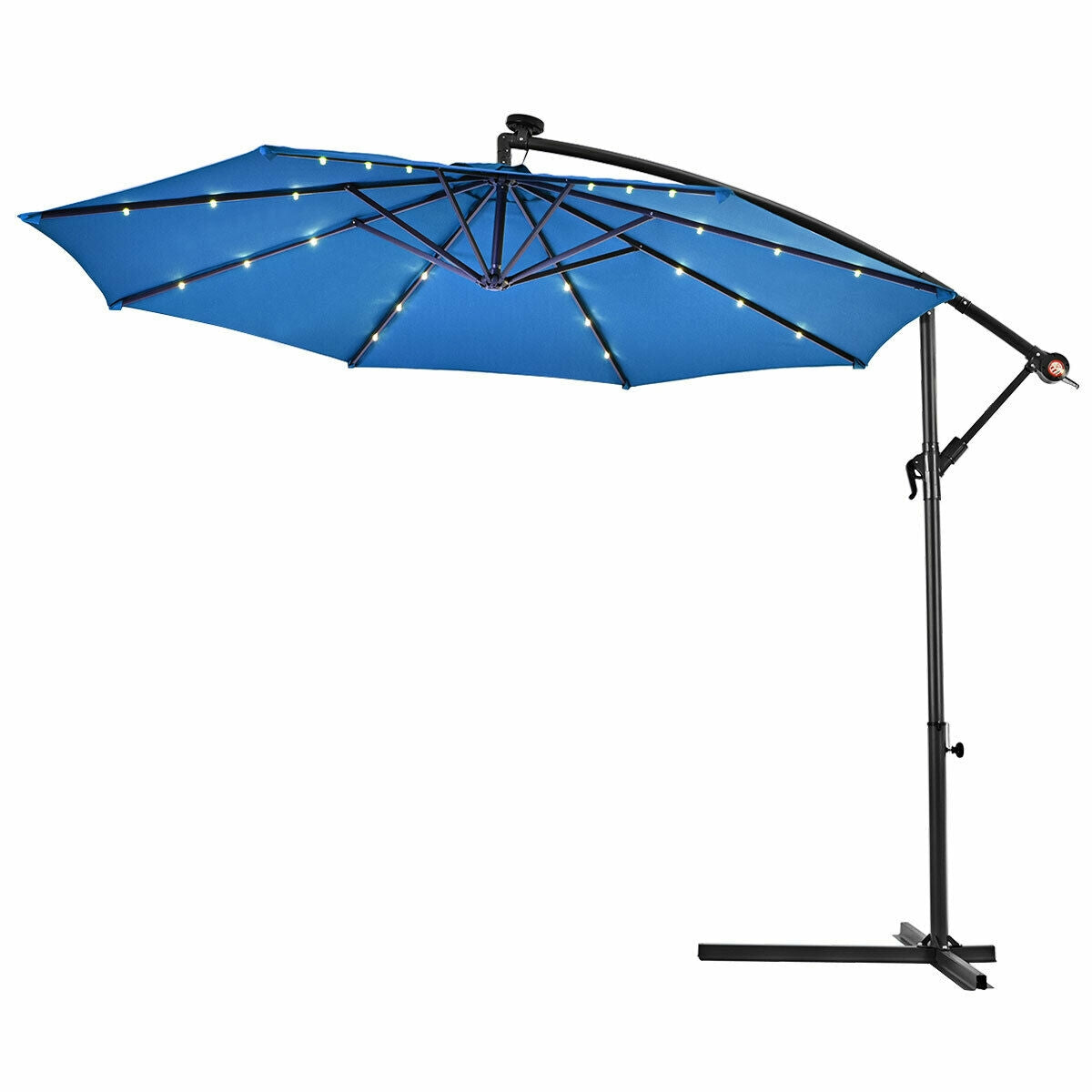 10" Patio Hanging Solar LED Umbrella Sun Shade with Cross Base-Blue