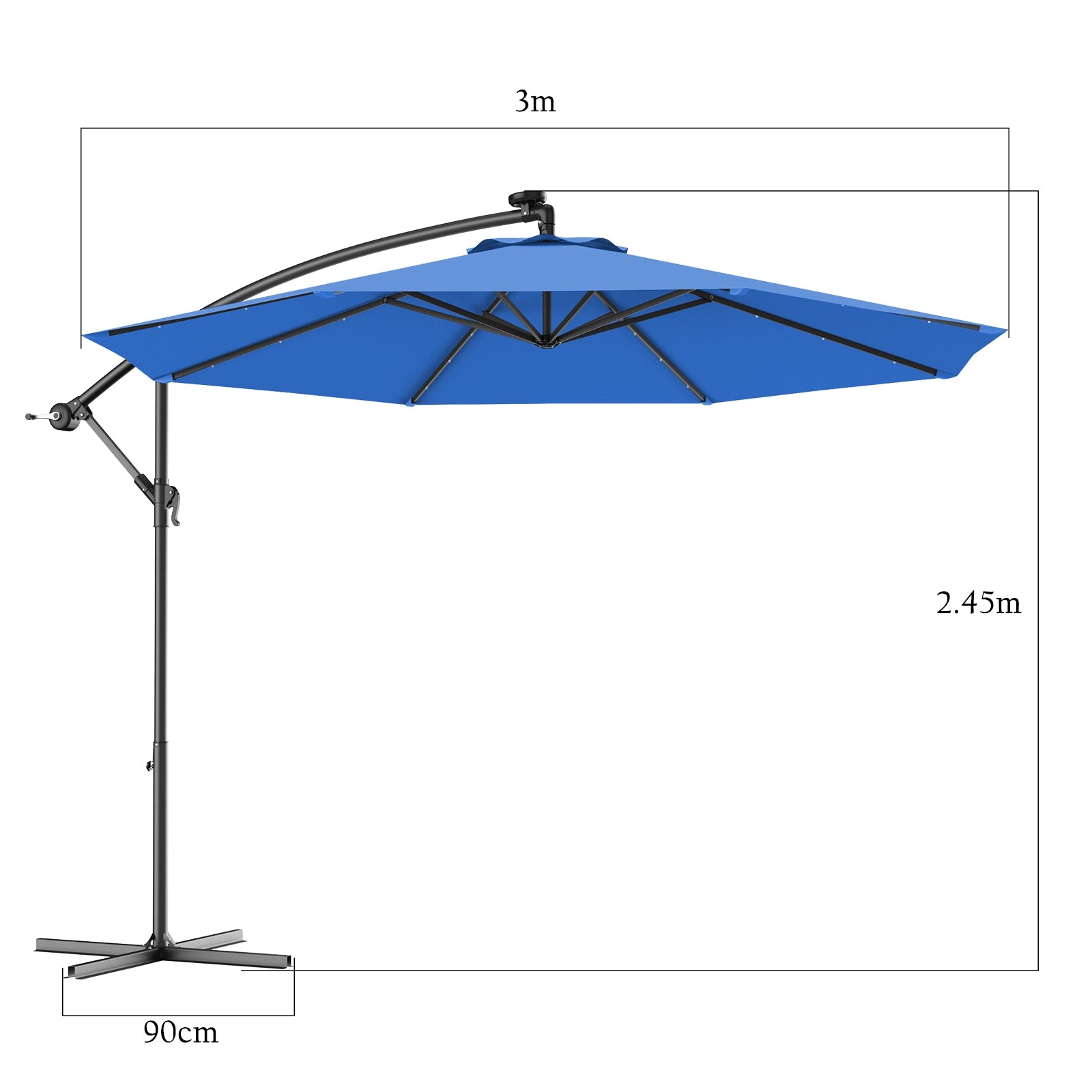 10" Patio Hanging Solar LED Umbrella Sun Shade with Cross Base-Blue