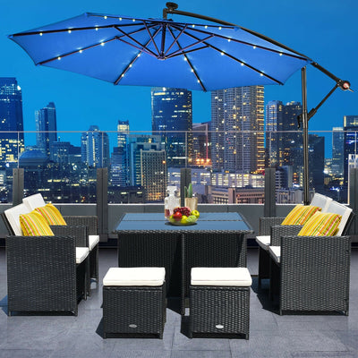 10" Patio Hanging Solar LED Umbrella Sun Shade with Cross Base-BlueÂ 