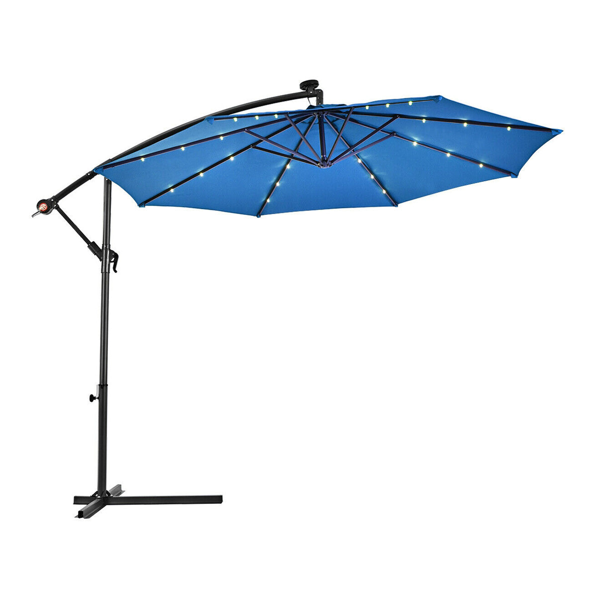 10" Patio Hanging Solar LED Umbrella Sun Shade with Cross Base-Blue