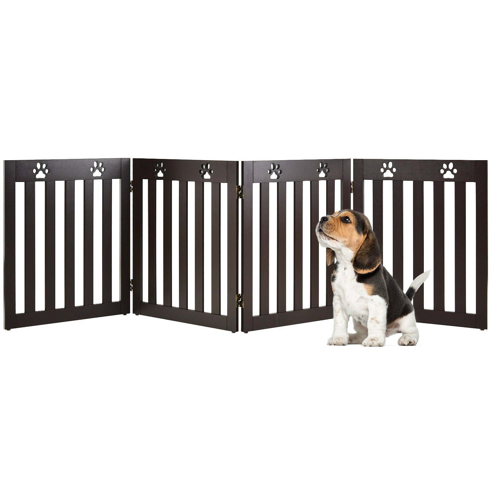 24 Inch Folding Wooden Freestanding Pet Gate Dog Gate with 360° Hinge -Espresso