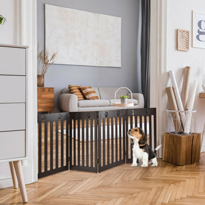 24 Inch Folding Wooden Freestanding Pet Gate Dog Gate with 360° Hinge -Espresso 
