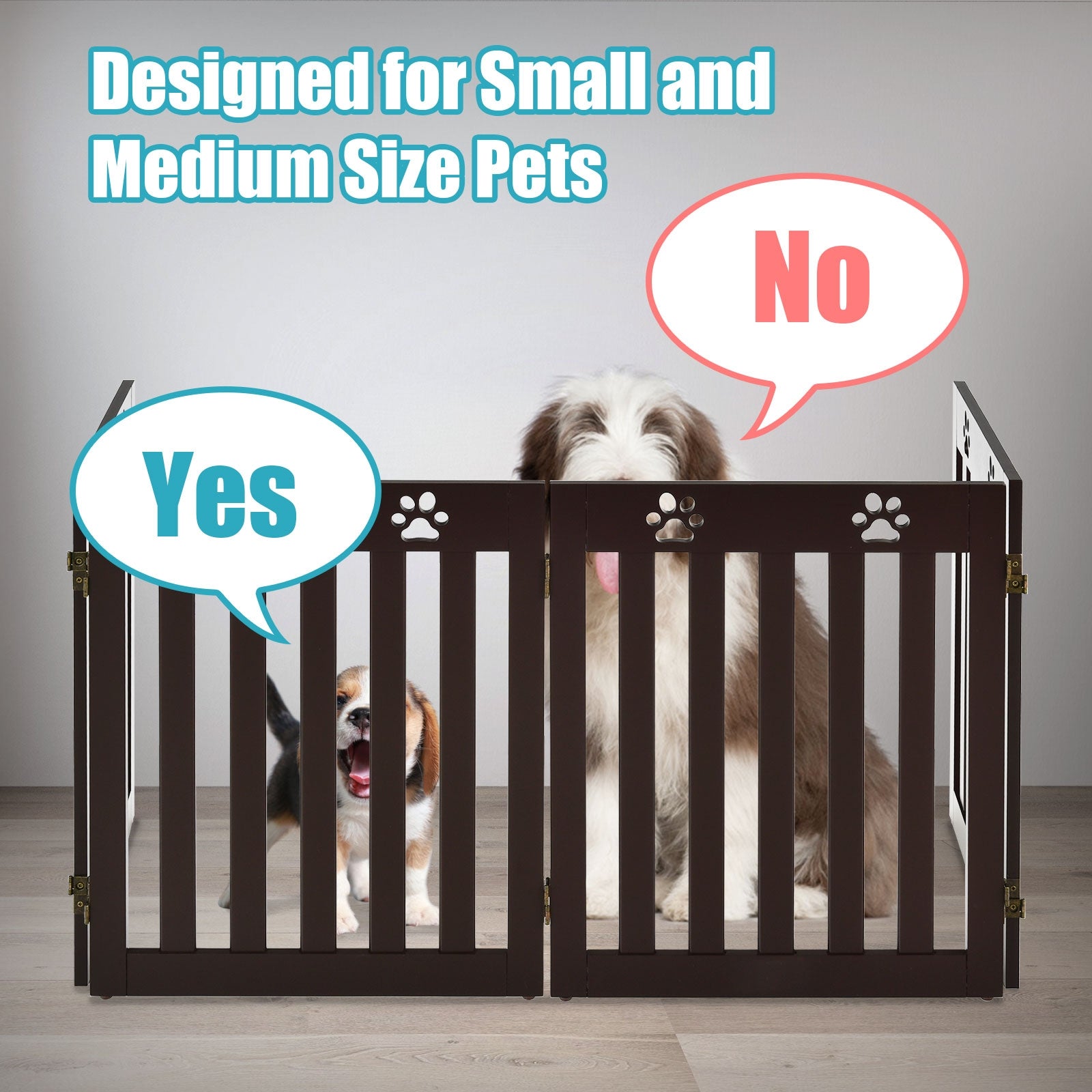 24 Inch Folding Wooden Freestanding Pet Gate Dog Gate with 360° Hinge -Espresso