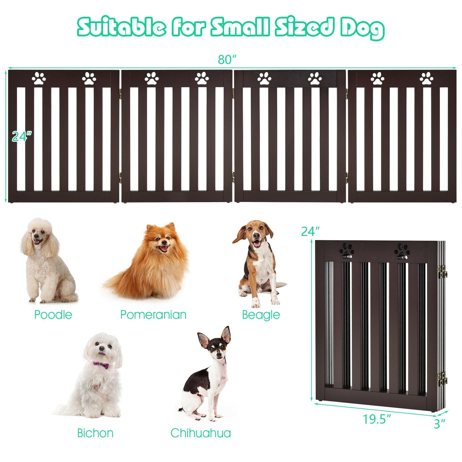 24 Inch Folding Wooden Freestanding Pet Gate Dog Gate with 360° Hinge -Espresso