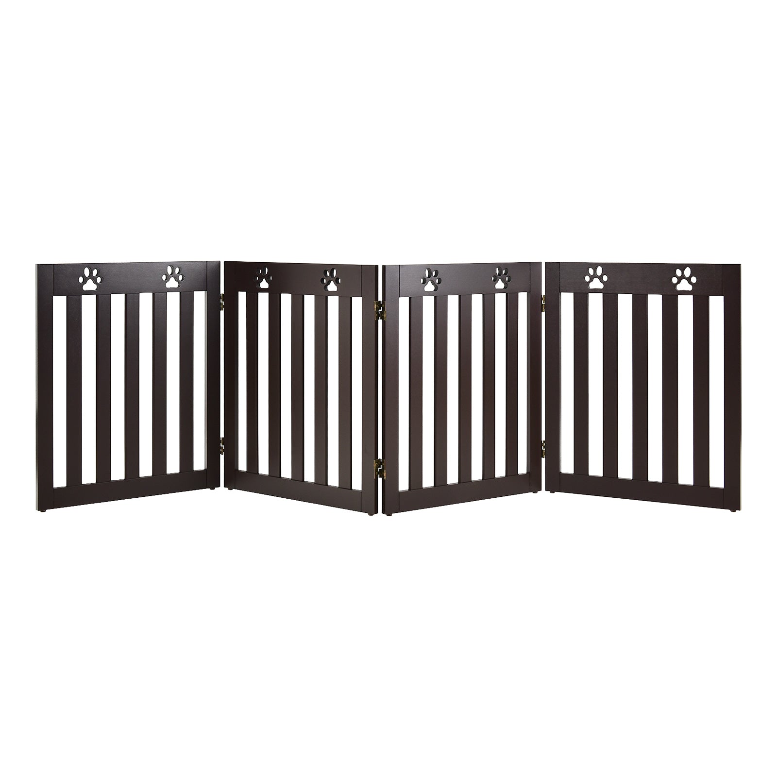 24 Inch Folding Wooden Freestanding Pet Gate Dog Gate with 360° Hinge -Espresso