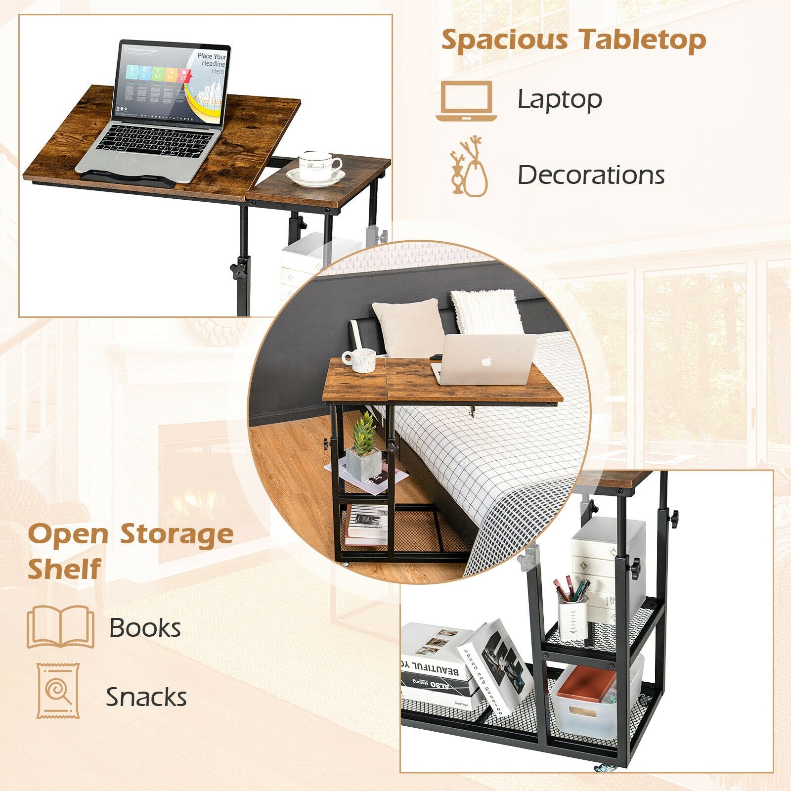 Adjustable C-Shaped Bedside Table