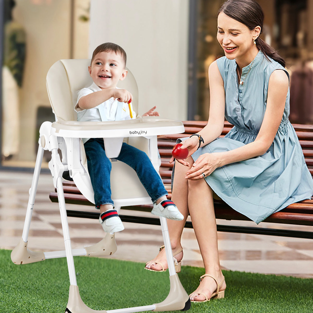 Baby Convertible High Chair with Wheels-Beige 