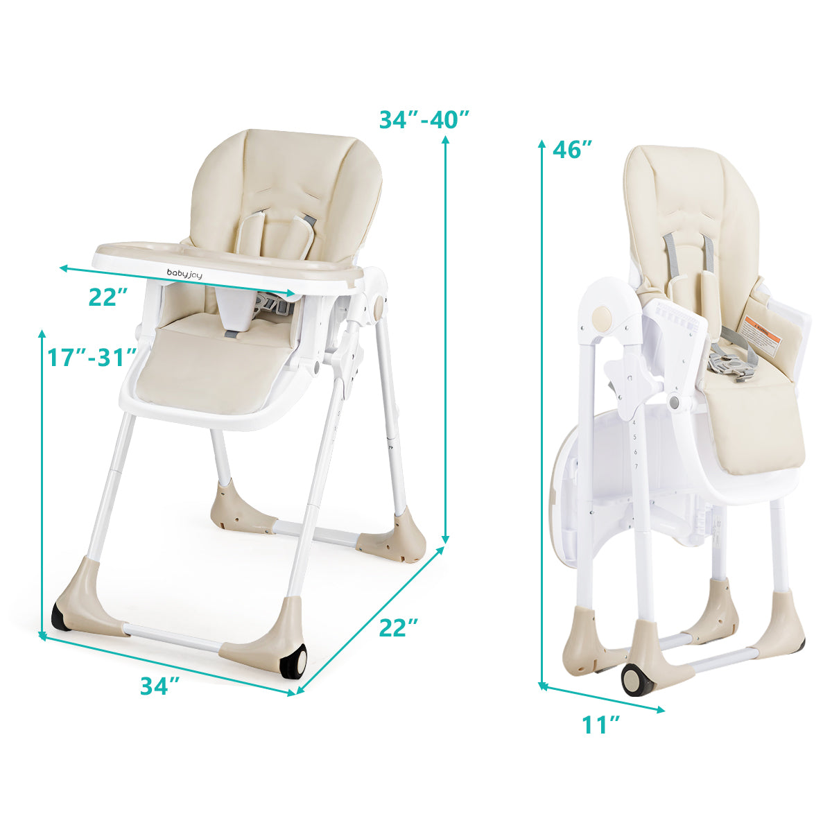 Baby Convertible High Chair with Wheels-Beige 