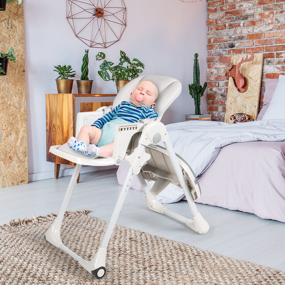 Baby Convertible High Chair with Wheels-Gray 