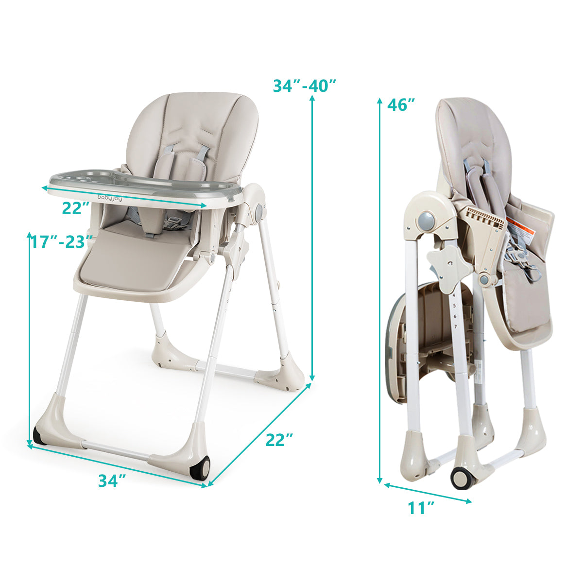 Baby Convertible High Chair with Wheels-Gray 