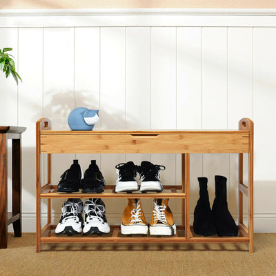 3-Tier Bamboo Shoe Bench Entryway Storage Rack-BeigeÂ 