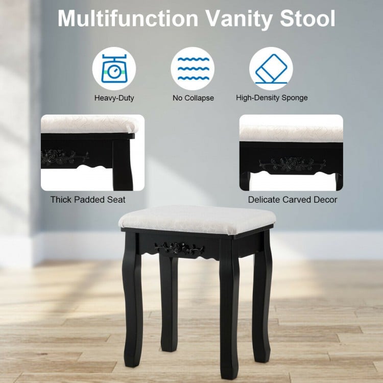 Makeup Dressing Table with Touch Switch Lighted Mirror and Cushioned Stool-Black
