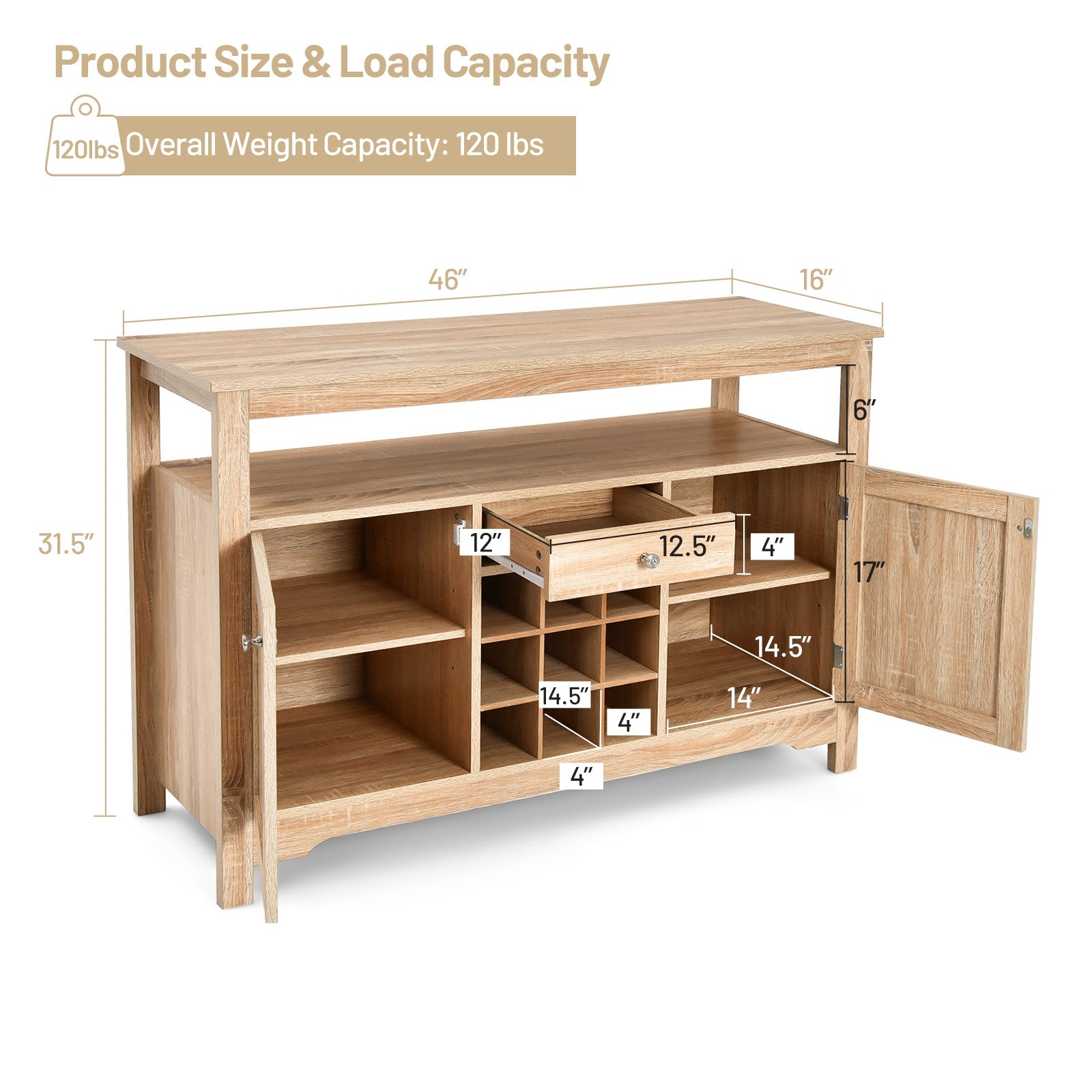 Buffet Server Sideboard Wine Cabinet Console-Natural