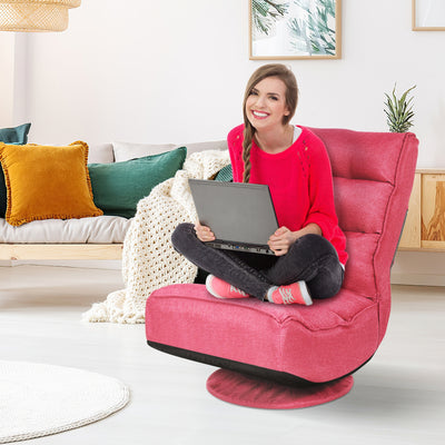 5-Position Folding Floor Gaming Chair with Tufted Back Support-PinkÂ 