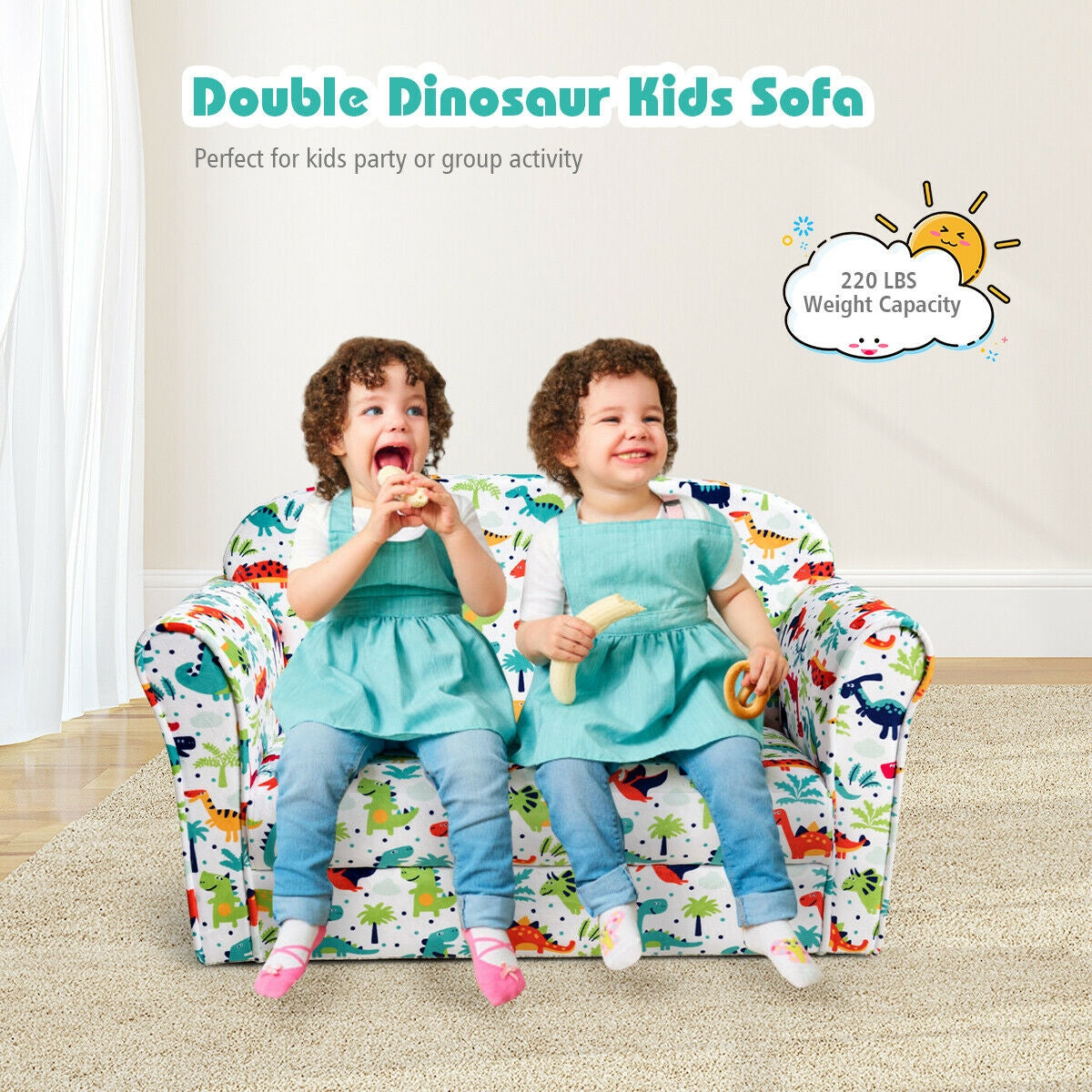 Double Kids Dinosaur Sofa Children Armrest Couch