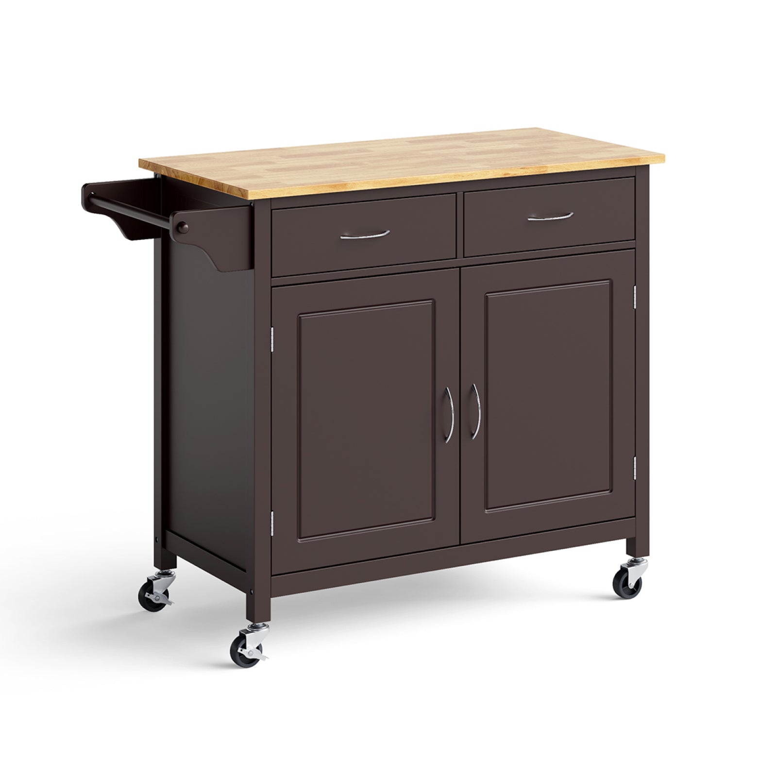 Modern Rolling Kitchen Cart Island with Wooden Top-Brown