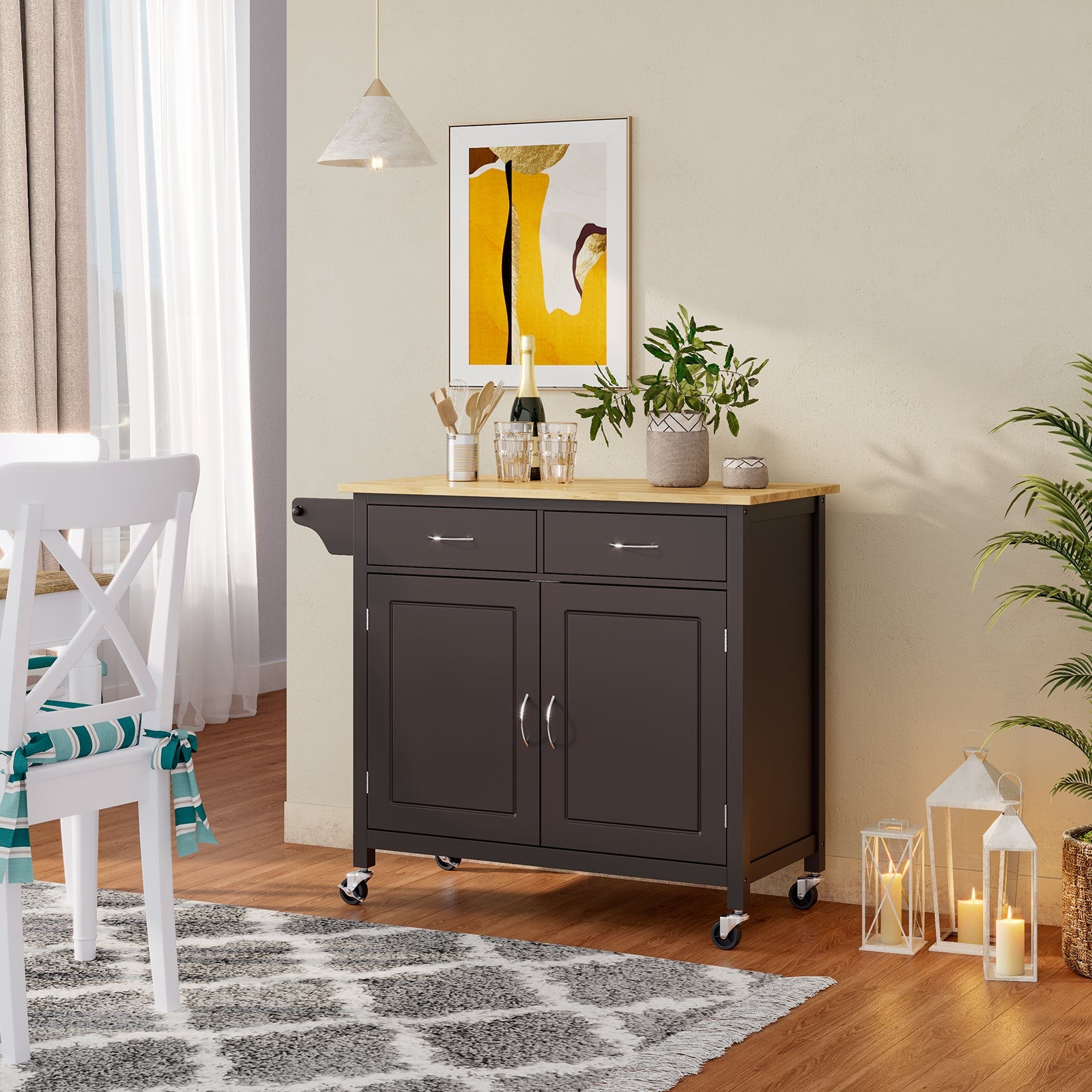 Modern Rolling Kitchen Cart Island with Wooden Top-Brown