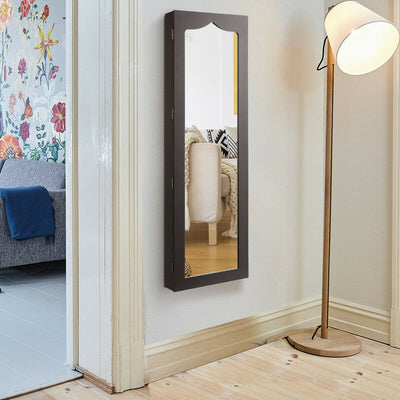 5 LEDs Lockable Mirror Jewelry Cabinet Armoire with 6 Drawers-CoffeeÂ 