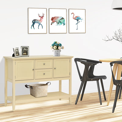 Wooden Sideboard Buffet Console Table  with Drawers and Storage-BeigeÂ 