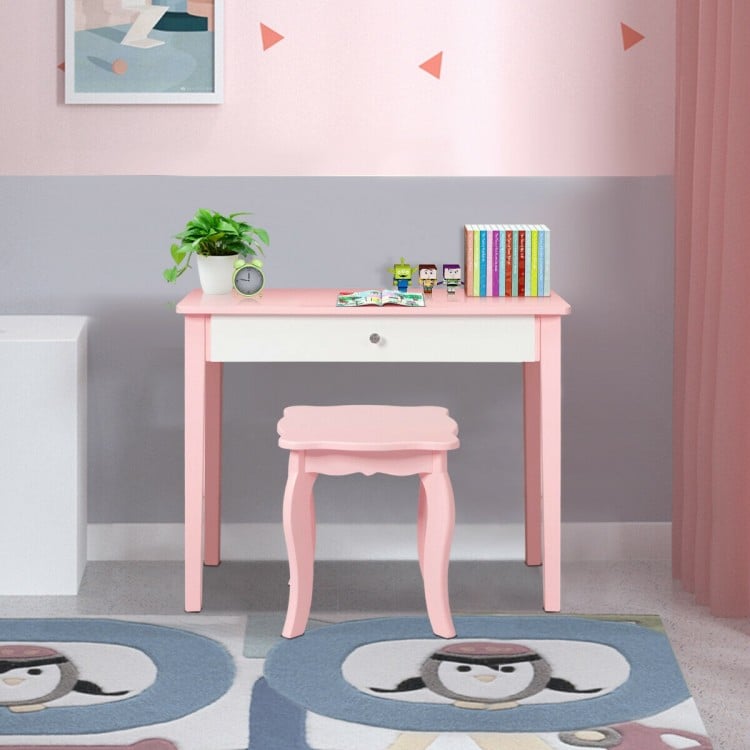 Kids Princess Make Up Dressing Table with Tri-folding Mirror and Chair-White