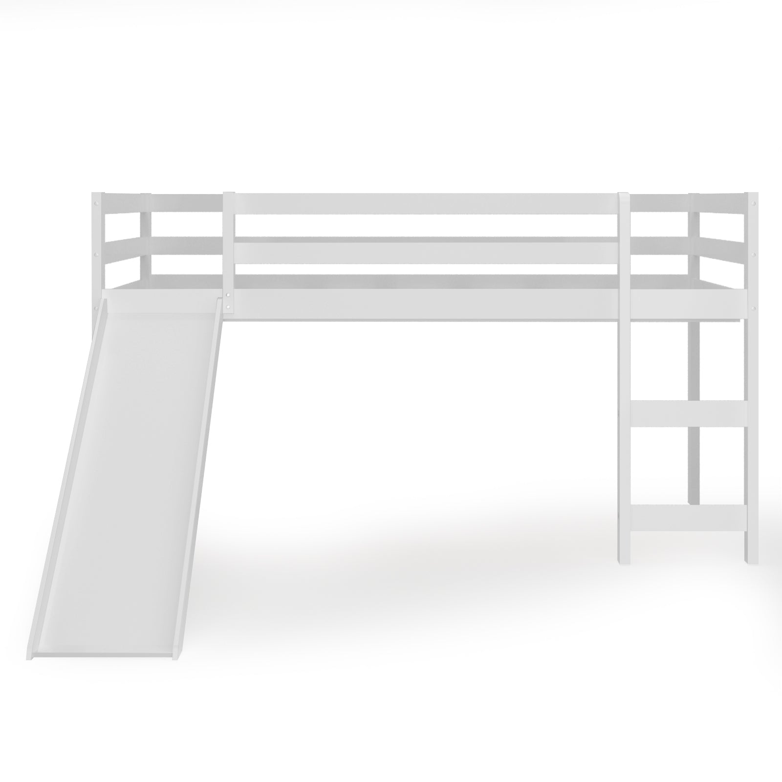 Twin Size Low Sturdy Loft Bed with Slide Wood -White