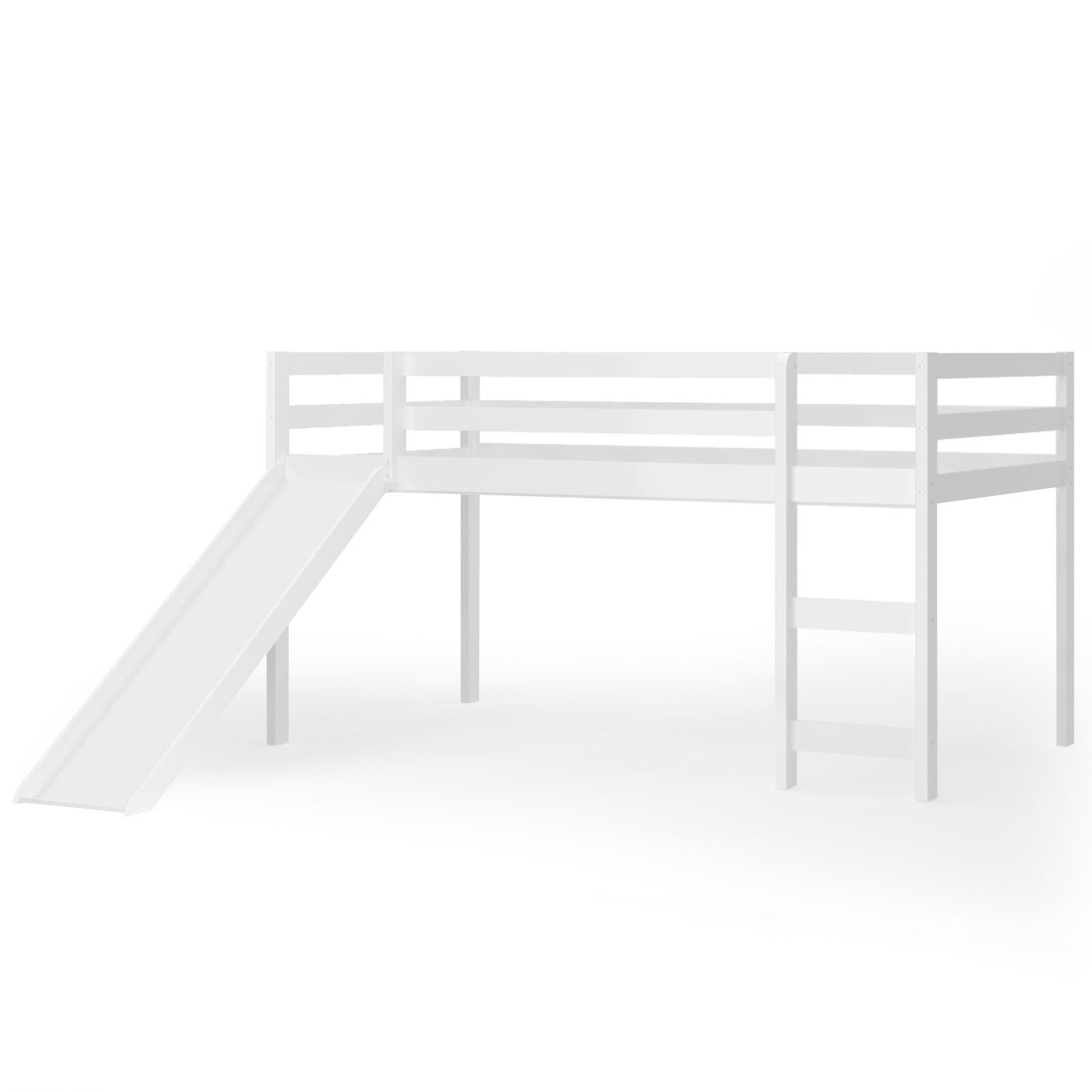 Twin Size Low Sturdy Loft Bed with Slide Wood -White