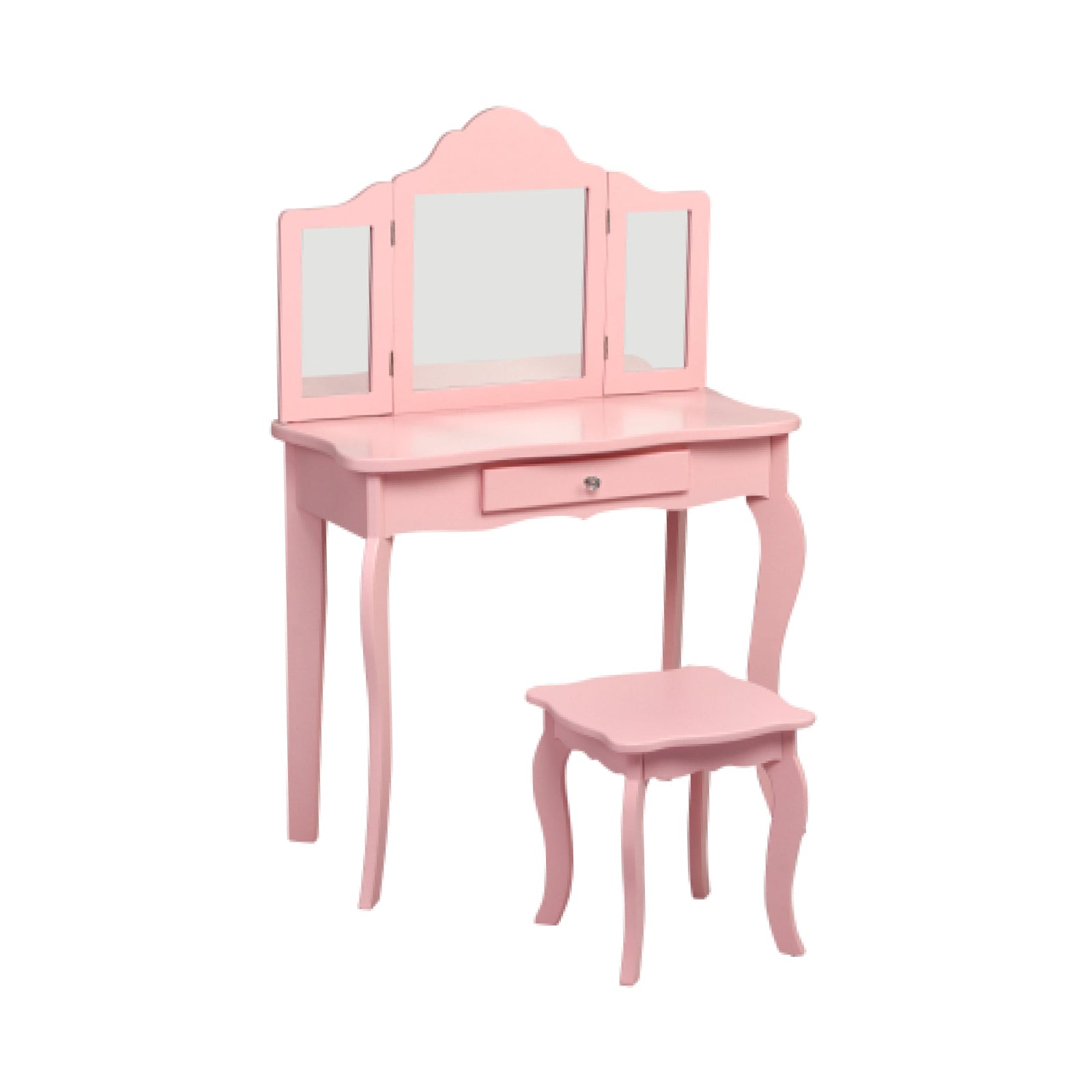 Kids Makeup Dressing Mirror Vanity Table Stool Set-Pink