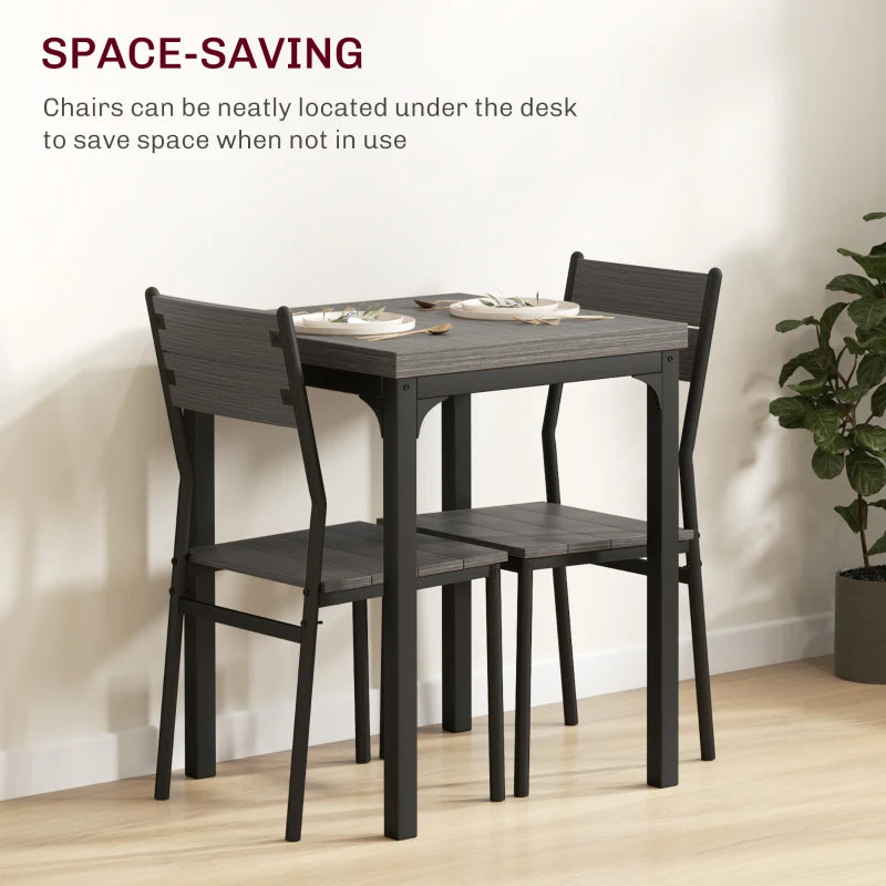 Dining Table Set for 2, 3 Piece Kitchen Table and Chairs with Metal Legs for Small Spaces, Grey Wood Effect