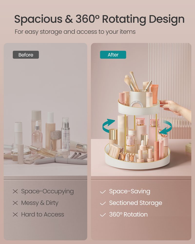 SONGMICS 2-Tier Round Rotating Makeup Organizer 