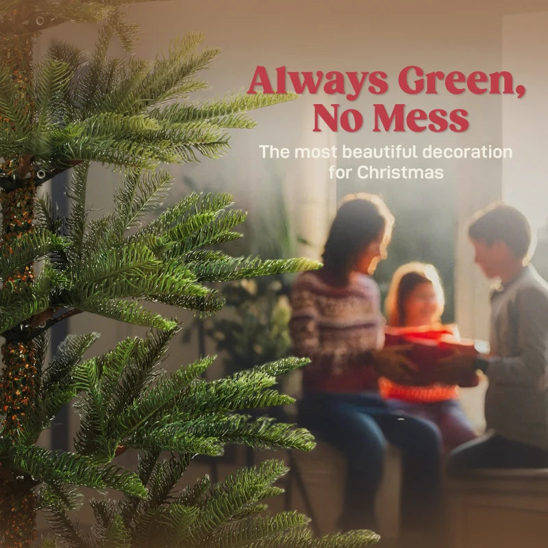 HOMCOM 7ft Artificial Fir Pencil Christmas Tree – Hinged Xmas Tree with 646 Branch Tips & Metal Stand, Easy Assembly, Green 