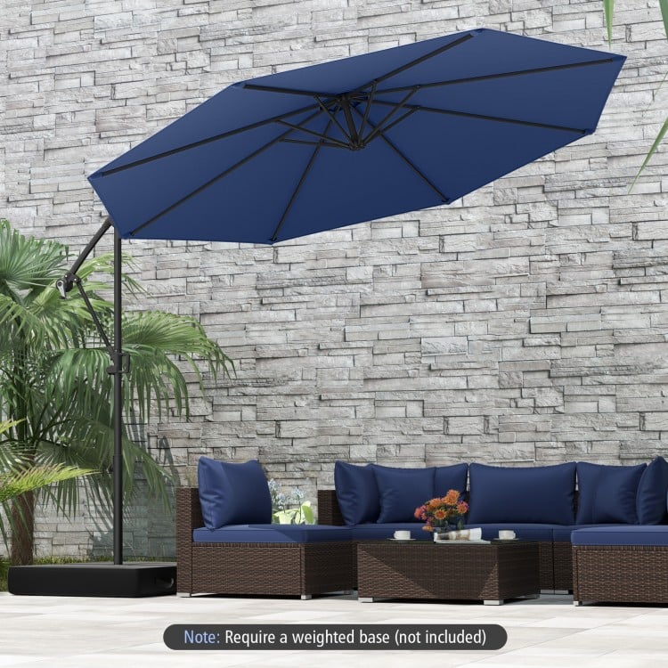 10 Feet Offset Hanging Umbrella with Base and Infinite Tilt-Gray