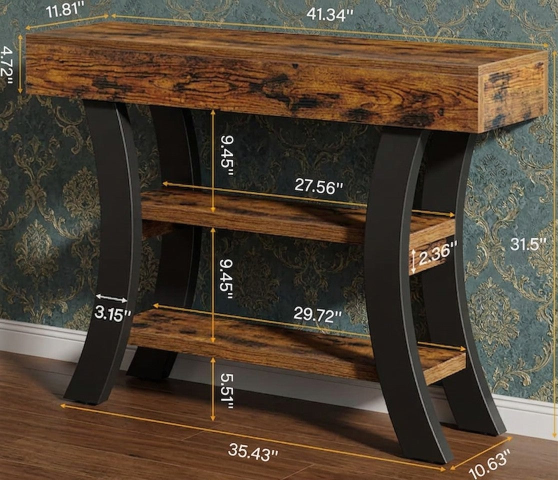 41" Console Table with Storage Shelves, Modern Sofa Entryway Table