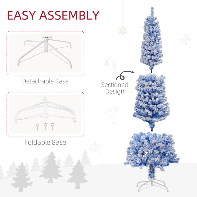 HOMCOM Flocked Pencil Christmas Tree with Realistic Branch Tips, Folding Metal Stand, Multicolor 