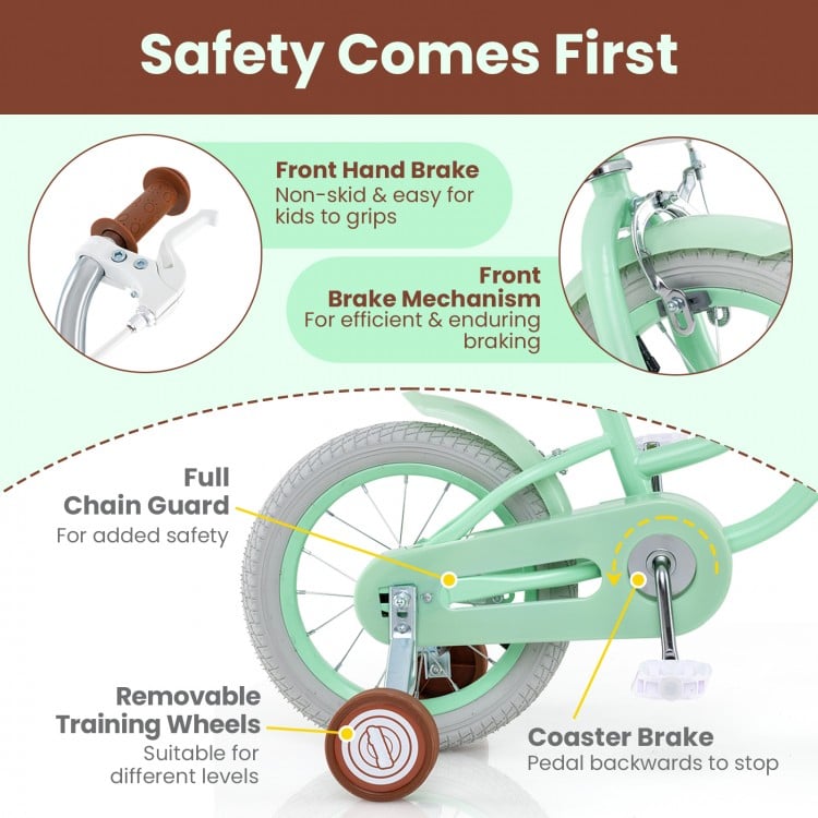 16 Inch Kids Bike with Adjustable Seat and Bell for Kids 3-8 Years Olds-16 inches