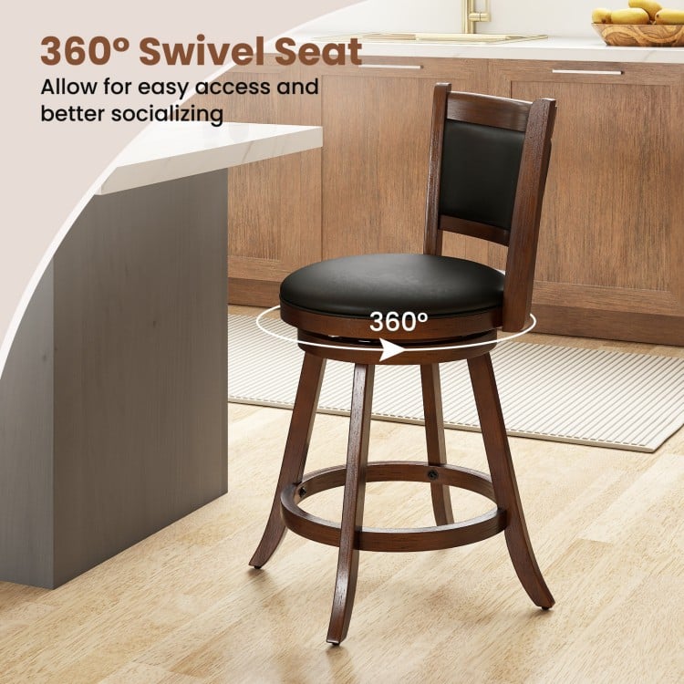 2 Pieces 24 Inch Swivel Counter Stool Dining Chair Upholstered Seat-Brown