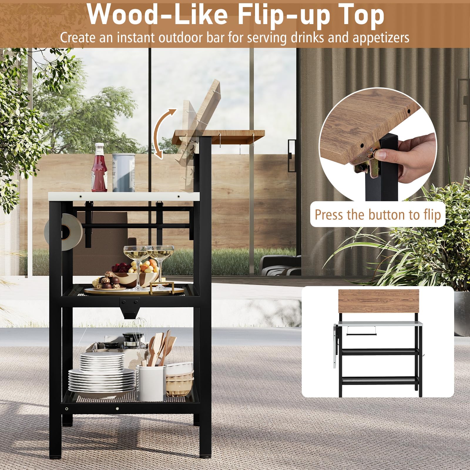 Giantex Outdoor Bar Table with Flip-Up Top & Foldable Side Table