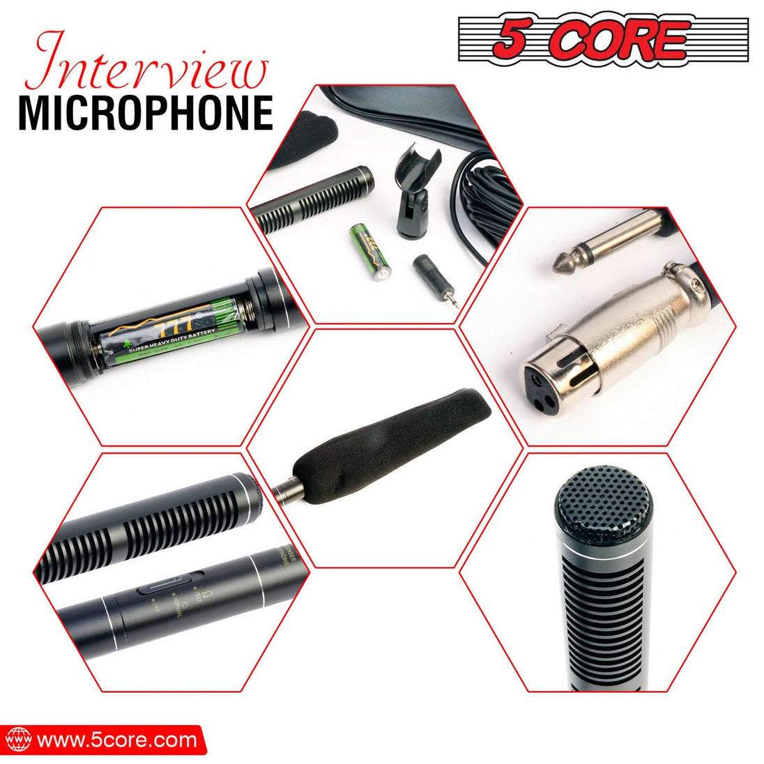 5Core Interview Microphone Condenser Shotgun Mic w Uni-Directional Pickup XLR Connection