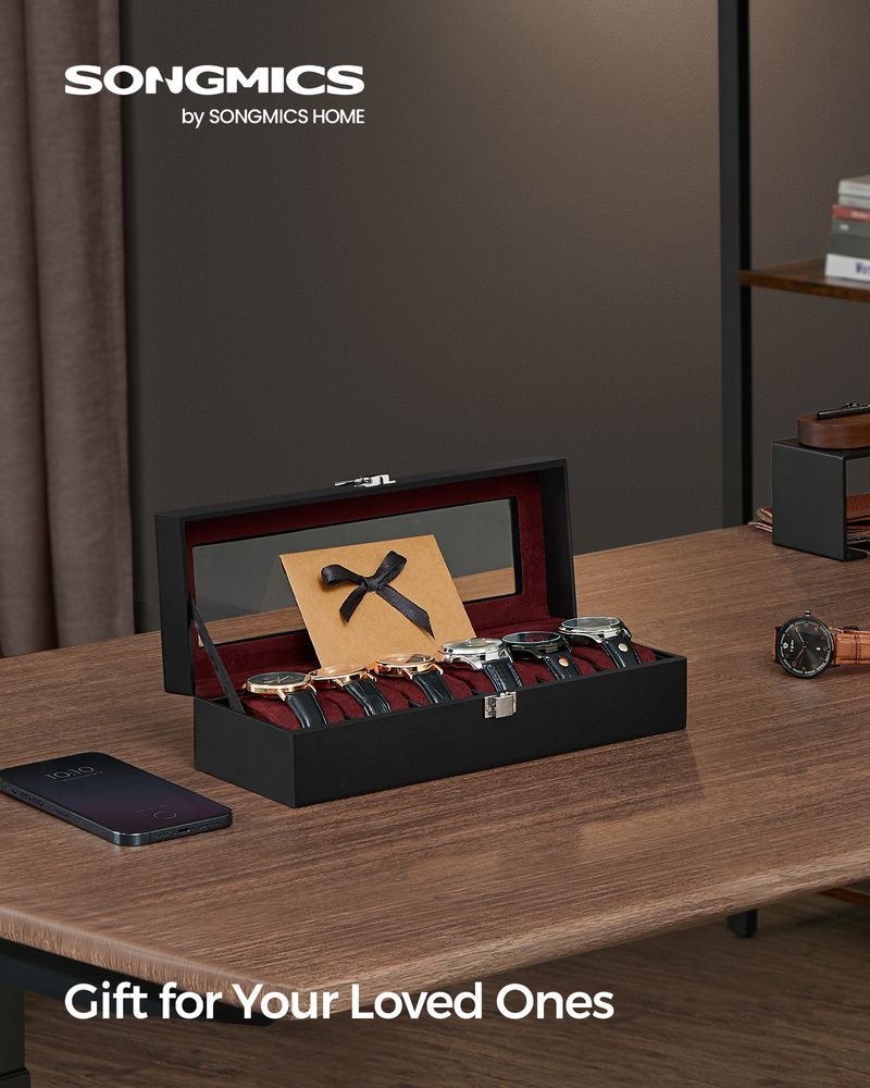 SONGMICS 6 & 12-Slot Watch Box with Large Glass Lid 