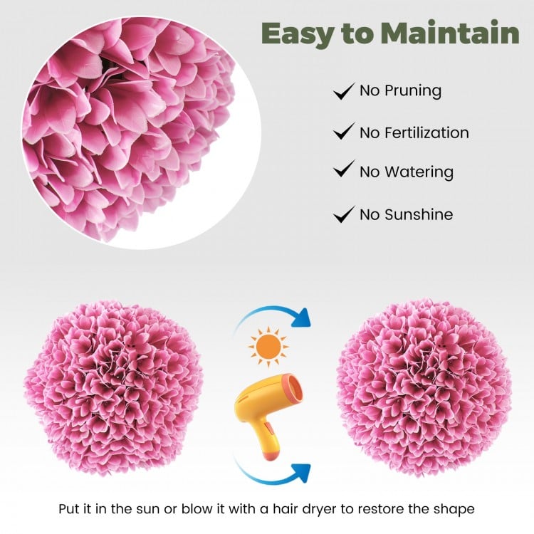 2 PCS Artificial Plant Topiary Balls Faux Boxwood Decorative Balls-Pink