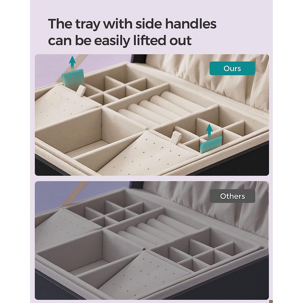 SONGMICS 2-Layer Jewelry Box with Handle and Removable Jewelry Tray 
